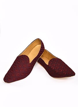 Rich Wine Dupion Silk Embroidered Mojri