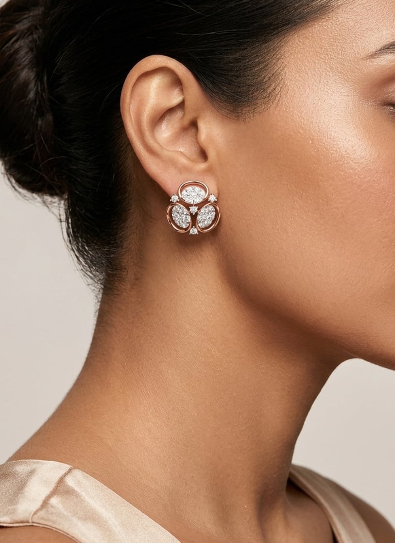 Rose Gold 925 Sterling Silver Moissanite Stone Stud Earrings Wedding Wear