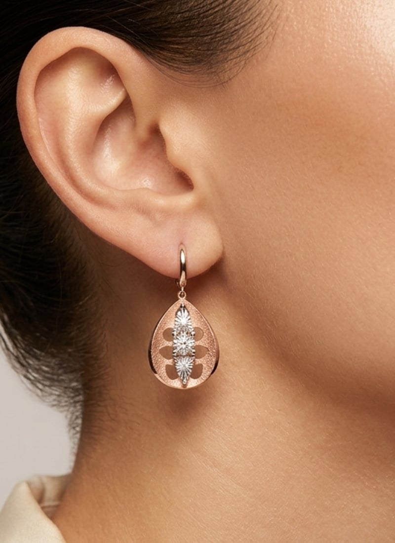 Rose Gold 925 Sterling Silver Stud Earrings With Brilliant Moissanite Stones Wedding Wear
