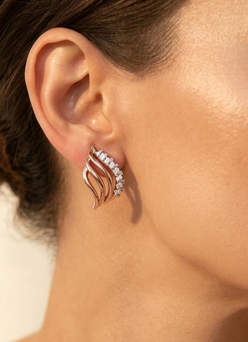 Rose Gold 925 Sterling Silver Stud Earrings With Moissanite Work Wedding Wear