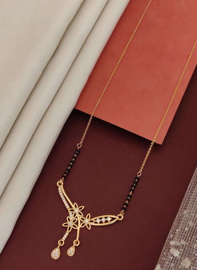 Rose Gold Beads And Stone Drop Design Mangalsutra Festive Wear