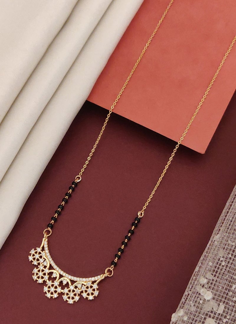Rose Gold Beads And Stone Elegant Curve Mangalsutra Festive Wear
