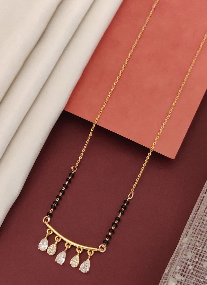 Rose Gold Beads And Stone Floral Cluster Mangalsutra Festive Wear