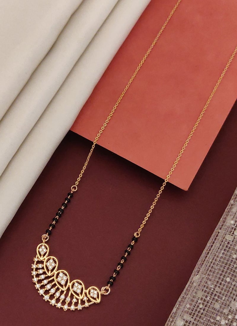 Rose Gold Beads And Stone Floral Drop Mangalsutra Festive Wear