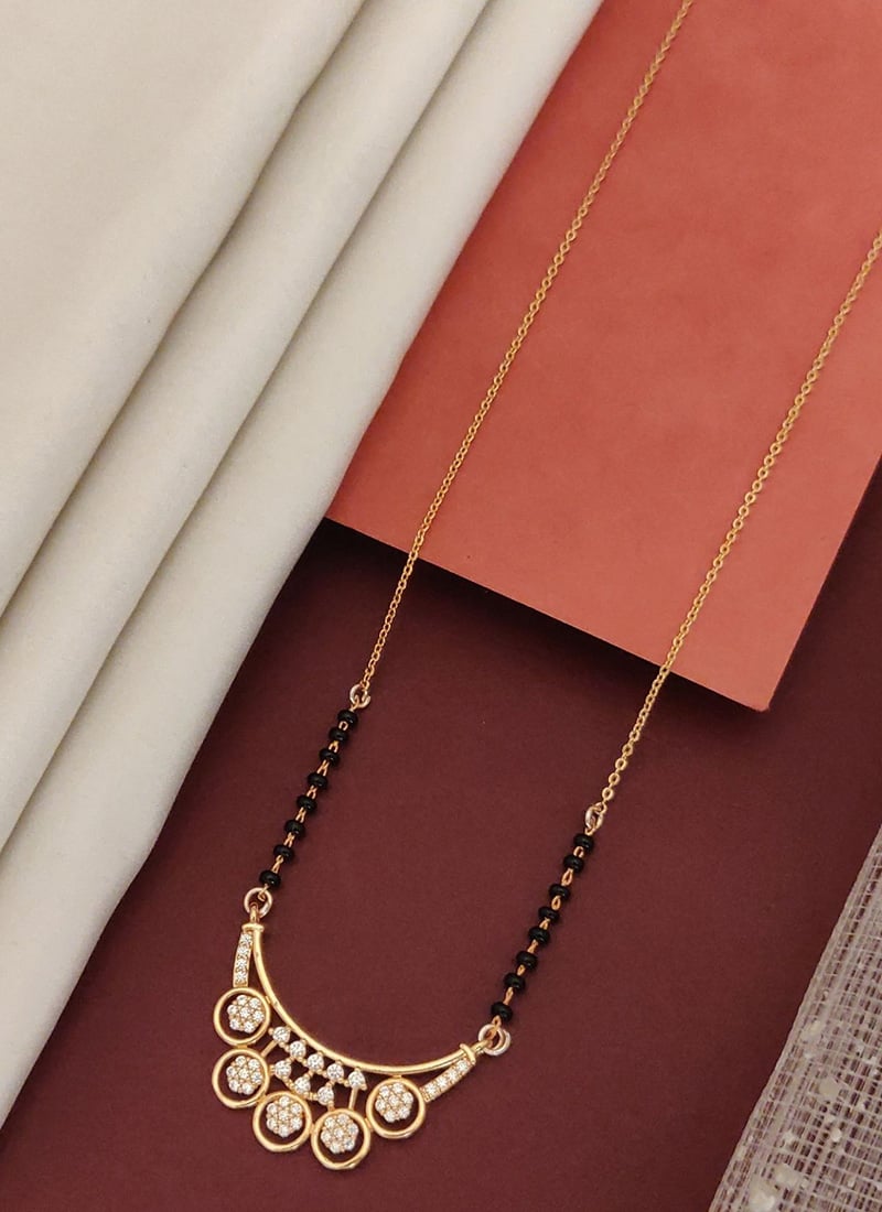 Rose Gold Beads And Stone Floral Mangalsutra Festive Wear
