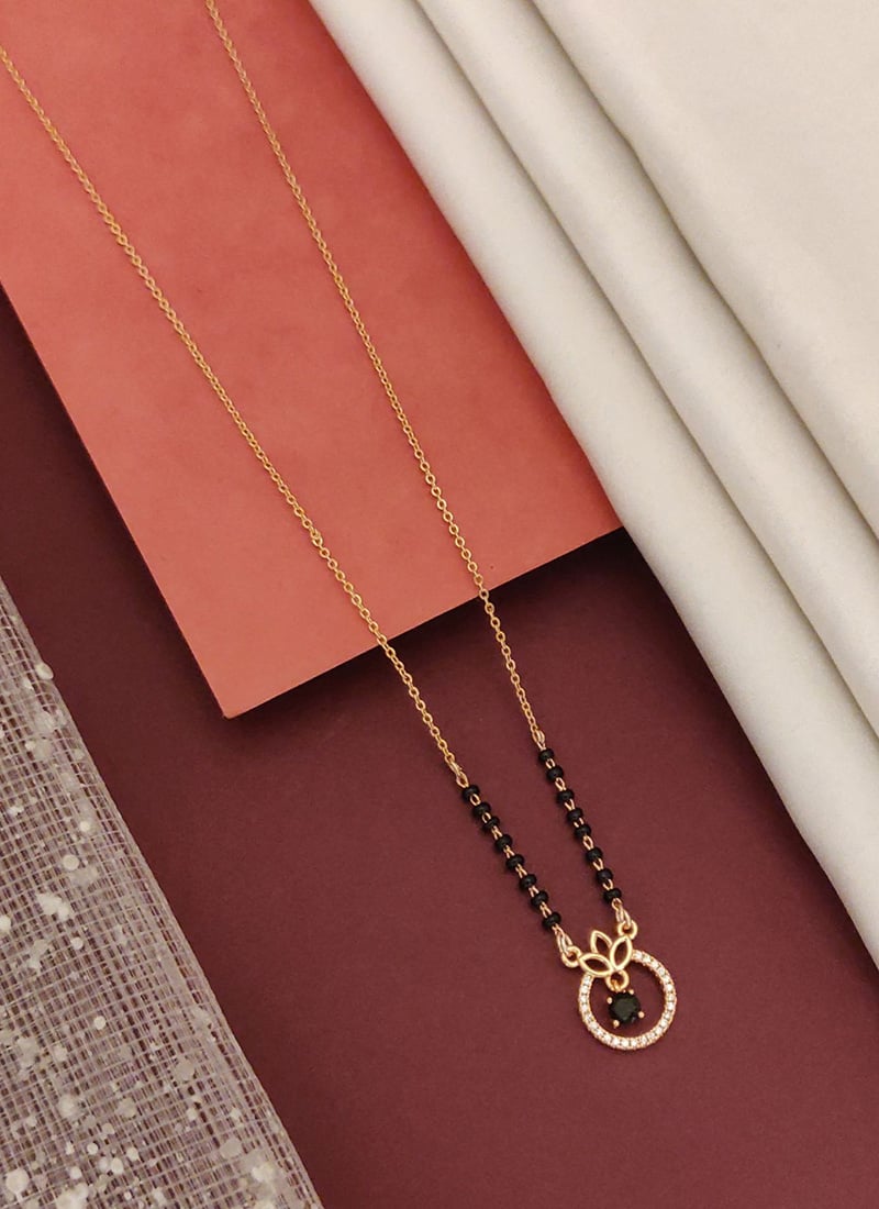 Rose Gold Circular Leaf Drop Beads And Stones Mangalsutra Festive Wear