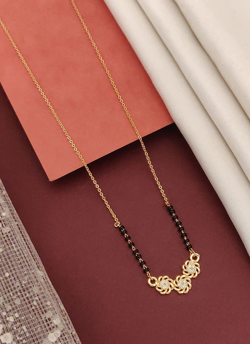 Rose Gold Crescent Beads And Stones Mangalsutra Festive Wear