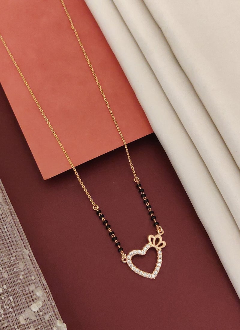 Rose Gold Crown Heart Beads And Stones Mangalsutra Festive Wear
