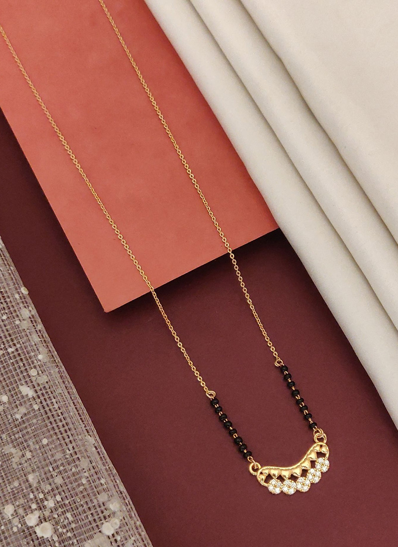 Rose Gold Curved Floral Beads And Stones Mangalsutra Festive Wear