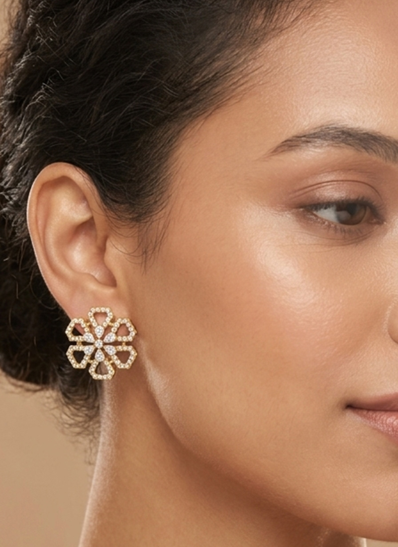 Rose Gold Fashion 925 Sterling Silver Moissanite Stud Earrings Wedding Wear