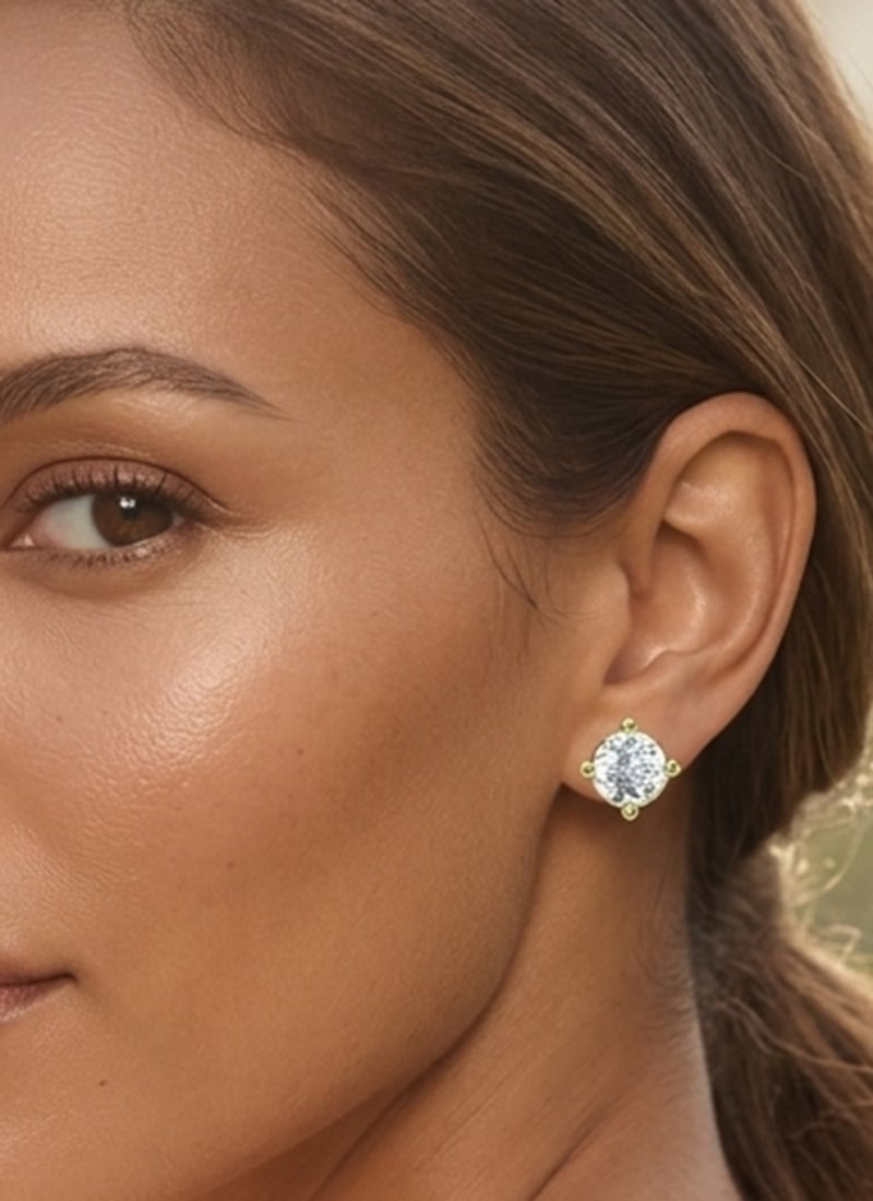 Rose Gold Fashion 925 Sterling Silver Stud Earrings With Moissanite Stone Detailing Wedding Wear