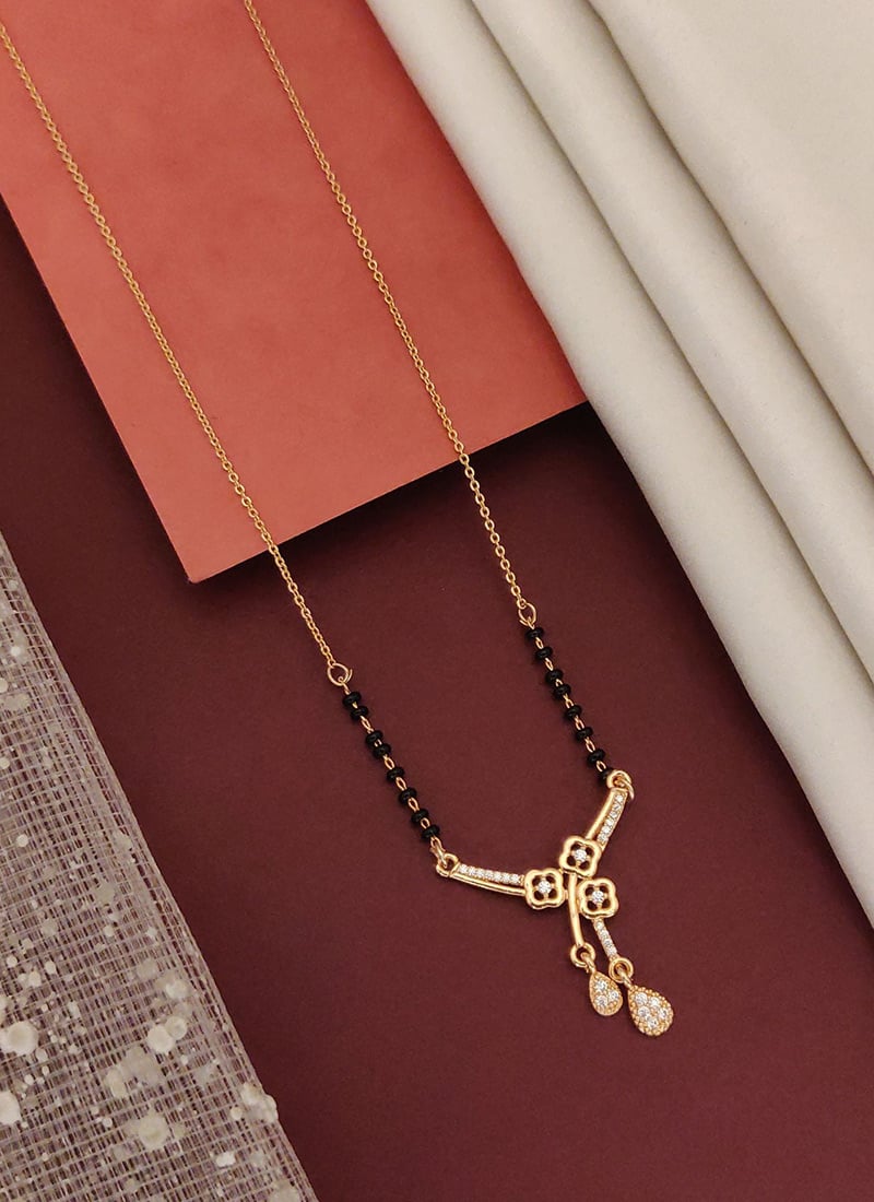Rose Gold Floral Drop Chain Beads And Stones Mangalsutra Festive Wear