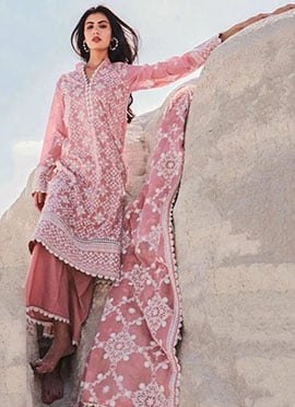 Rose Gold Georgette Embroidery Straight Pant Suit