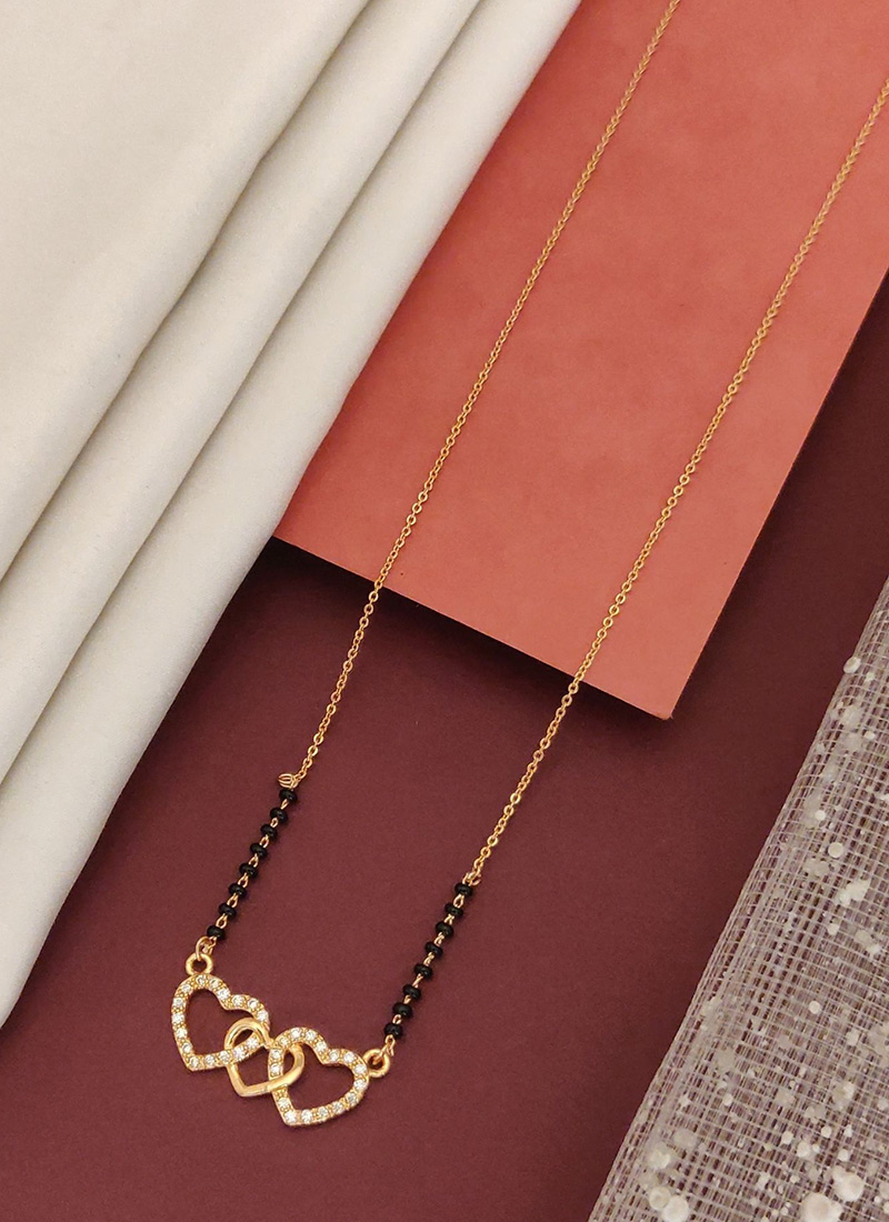 Rose Gold Interlocked Heart  Beads And Stones Mangalsutra Festive Wear