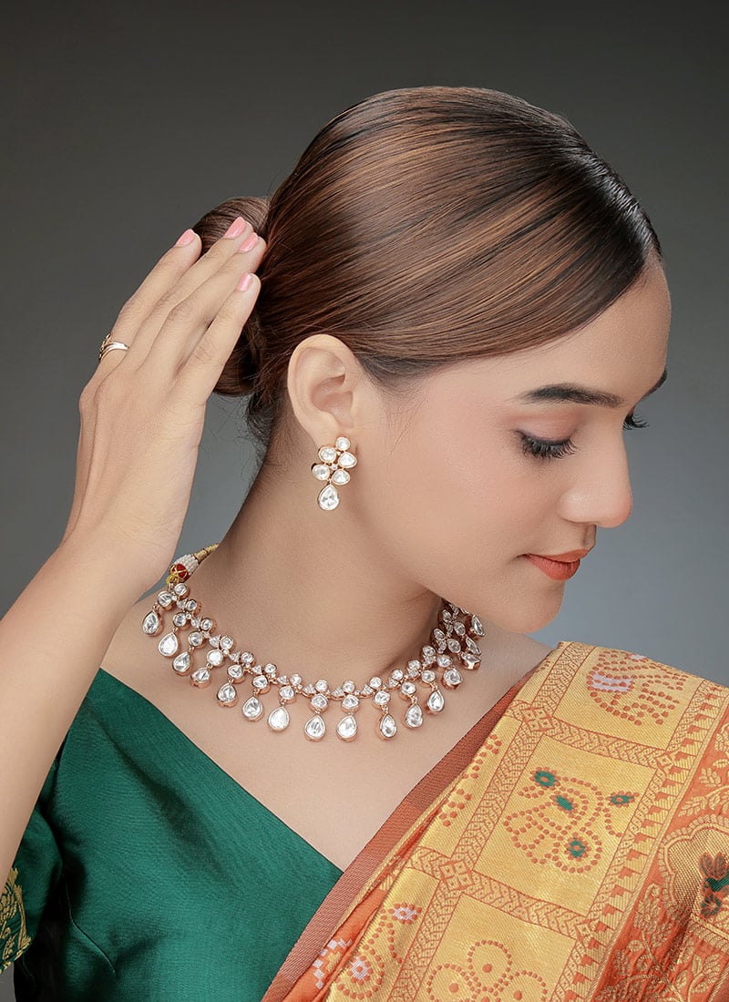 Rose Gold Kundan And Stone Work Choker Wedding Wear