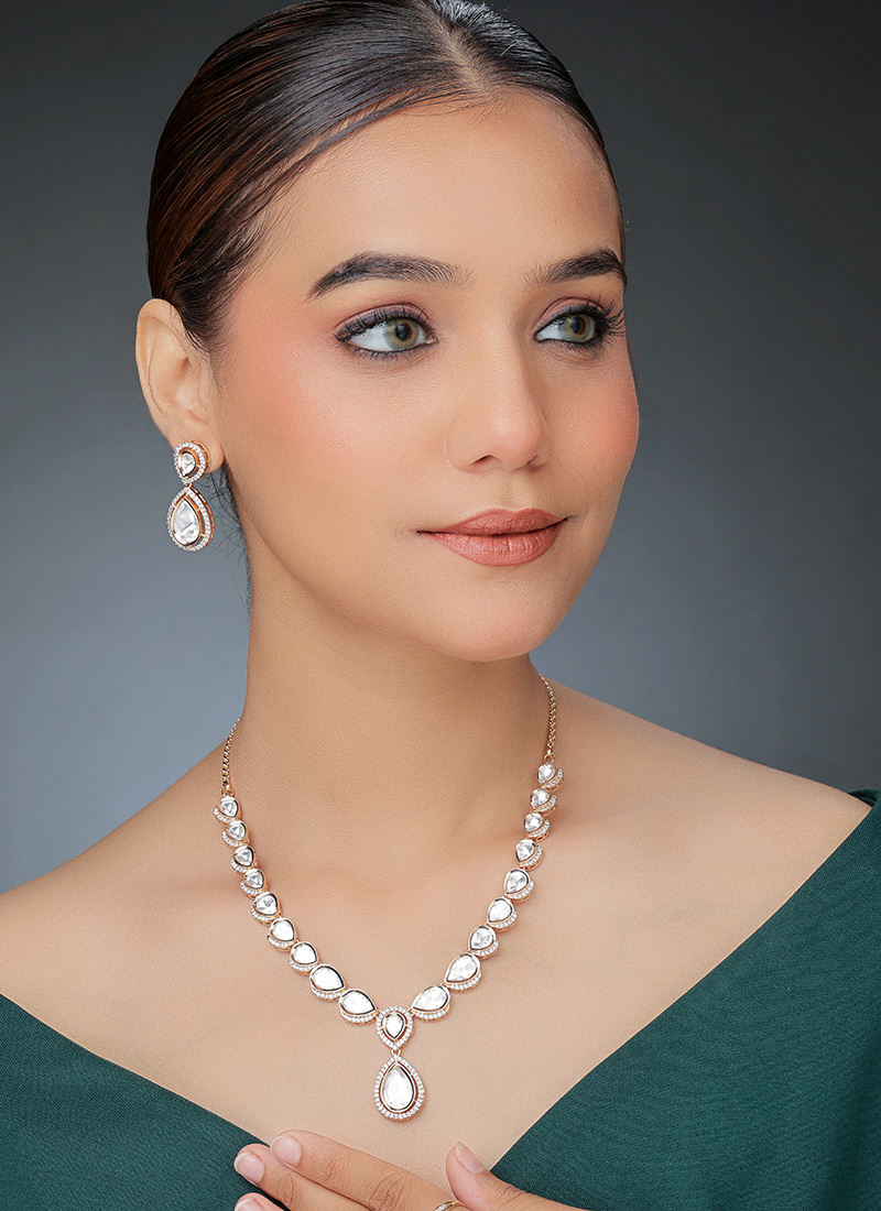 Rose Gold Kundan And Stone Work Choker Wedding Wear