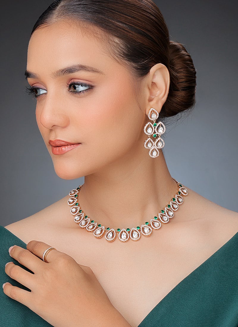 Rose Gold Kundan And Stone Work Choker Wedding Wear