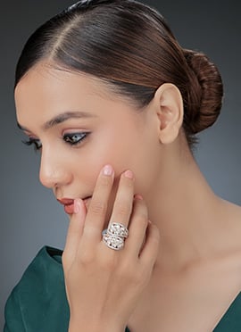 Rose Gold Kundan And Stone Work Hand Ring