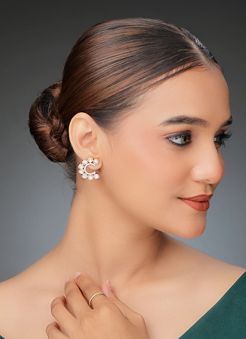 Rose Gold Kundan And Stone Work Hoops Festive Wear