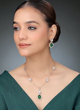 Rose Gold Kundan And Stone Work Pendent Set