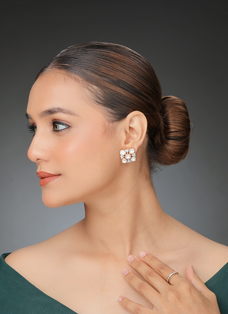 Rose Gold Kundan And Stone Work Studs
