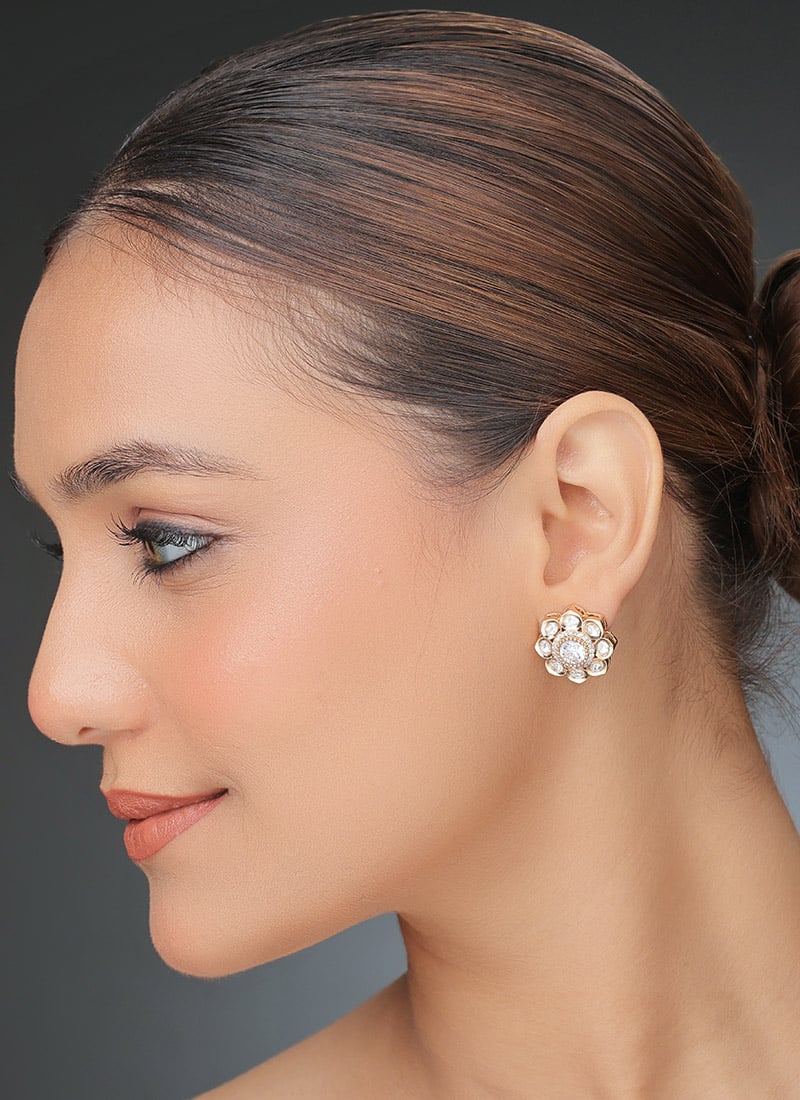 Rose Gold Kundan And Stone Work Studs Festive Wear