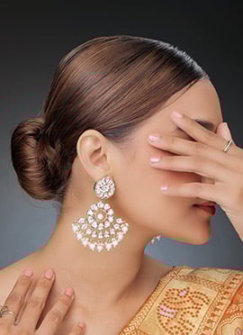 Rose Gold Kundan Moti Work Danglers