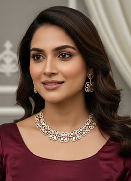 Rose Gold Kundan Stone Choker Necklace Set