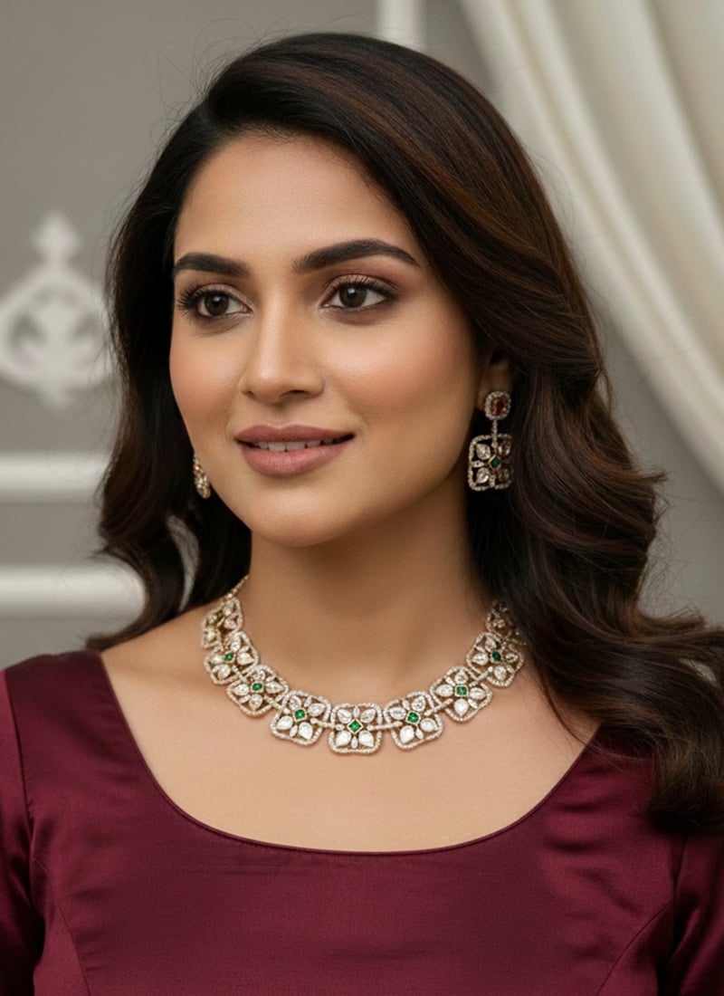 Rose Gold Kundan Stone Choker Set Wedding Wear