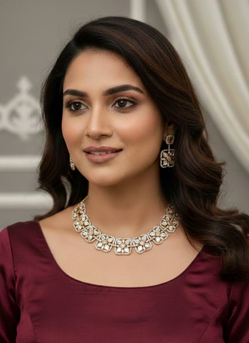 Rose Gold Kundan Stone Choker Set Wedding Wear