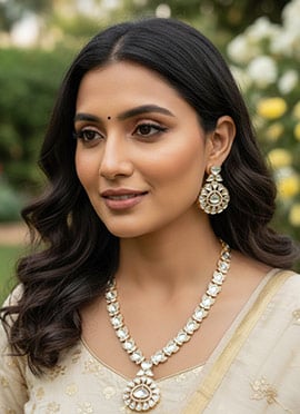 Rose Gold Kundan Stone Necklace Set