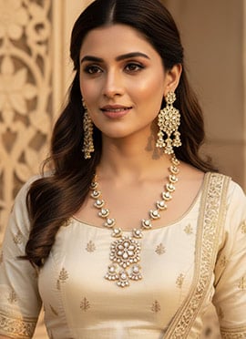 Rose Gold Kundan Stone Statement Necklace Set