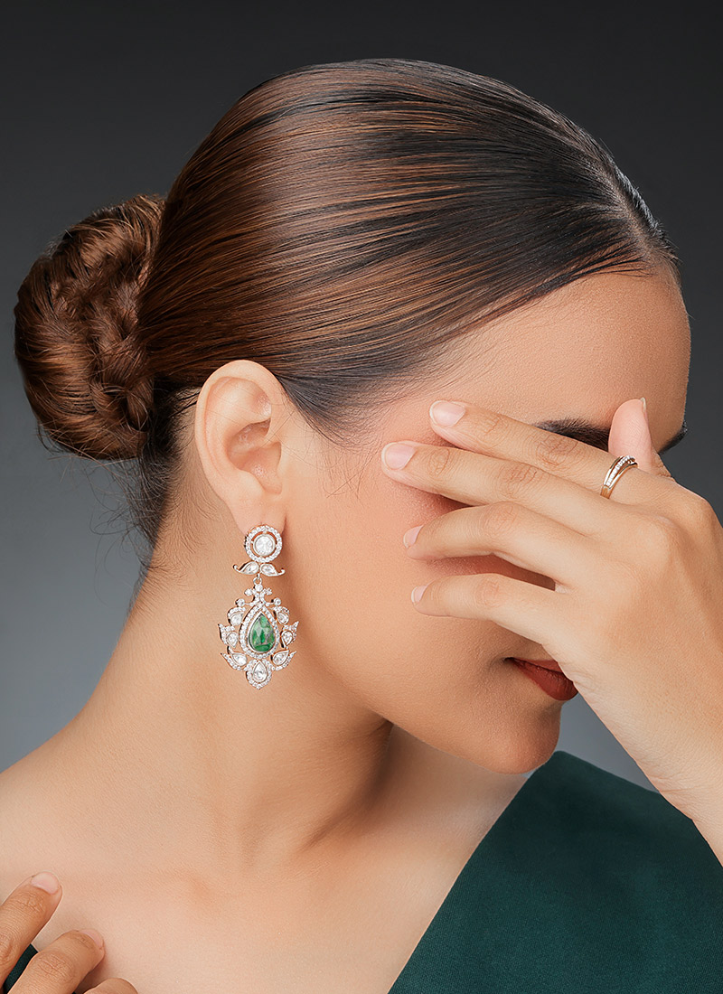 Rose Gold Kundan Stone Work Danglers Festive Wear