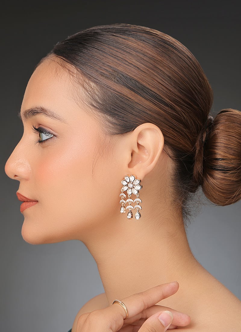 Rose Gold Kundan Stone Work Danglers Festive Wear