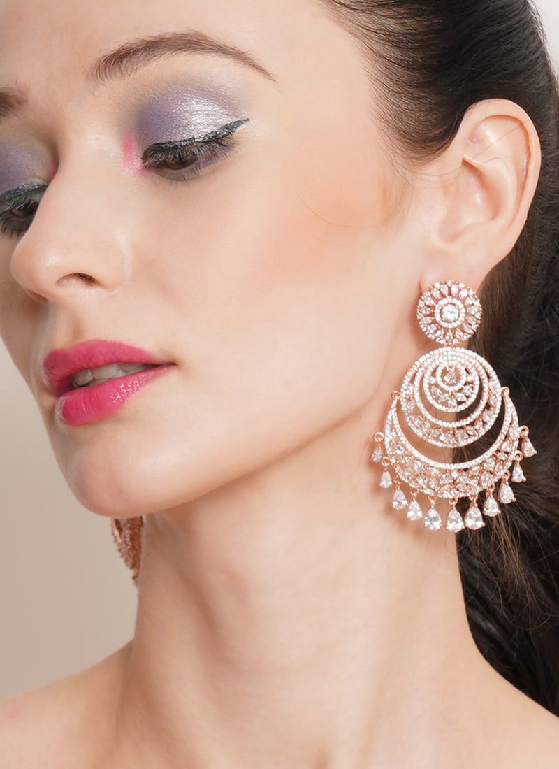 Rose Gold Kundan Stones Chaand Bali Festive Wear