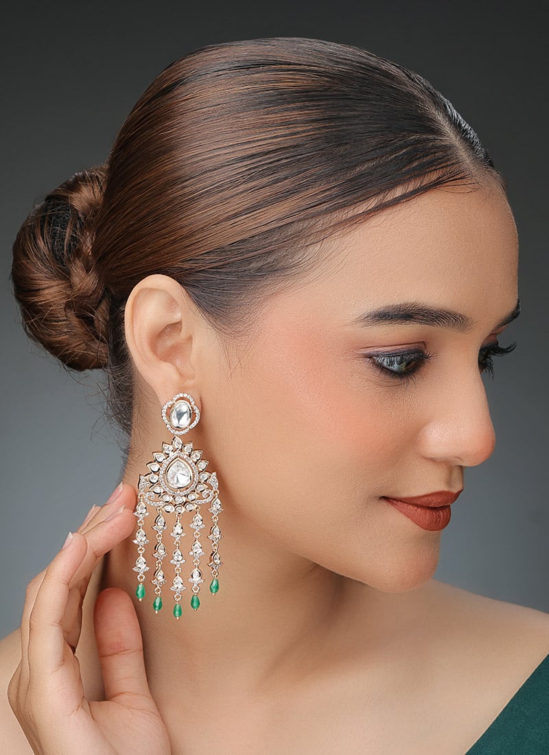 Rose Gold Kundan With Stone And Moti Work Danglers Festive Wear