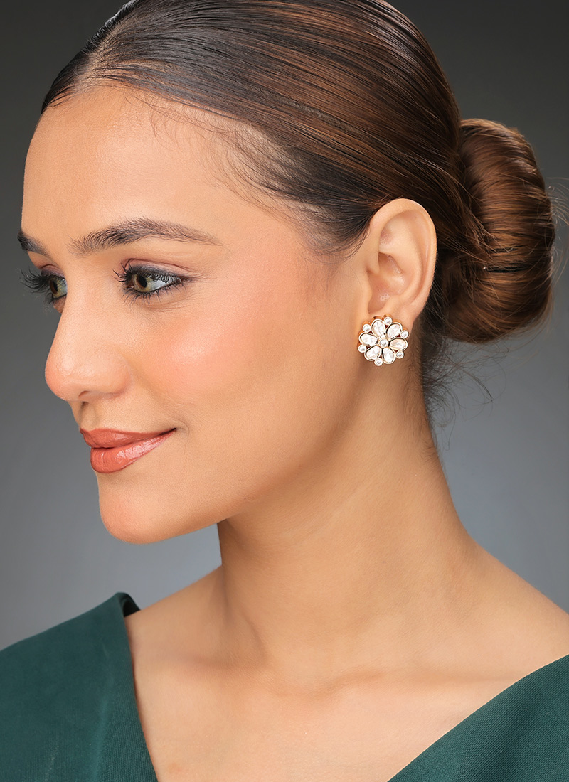 Rose Gold Kundan Work Studs