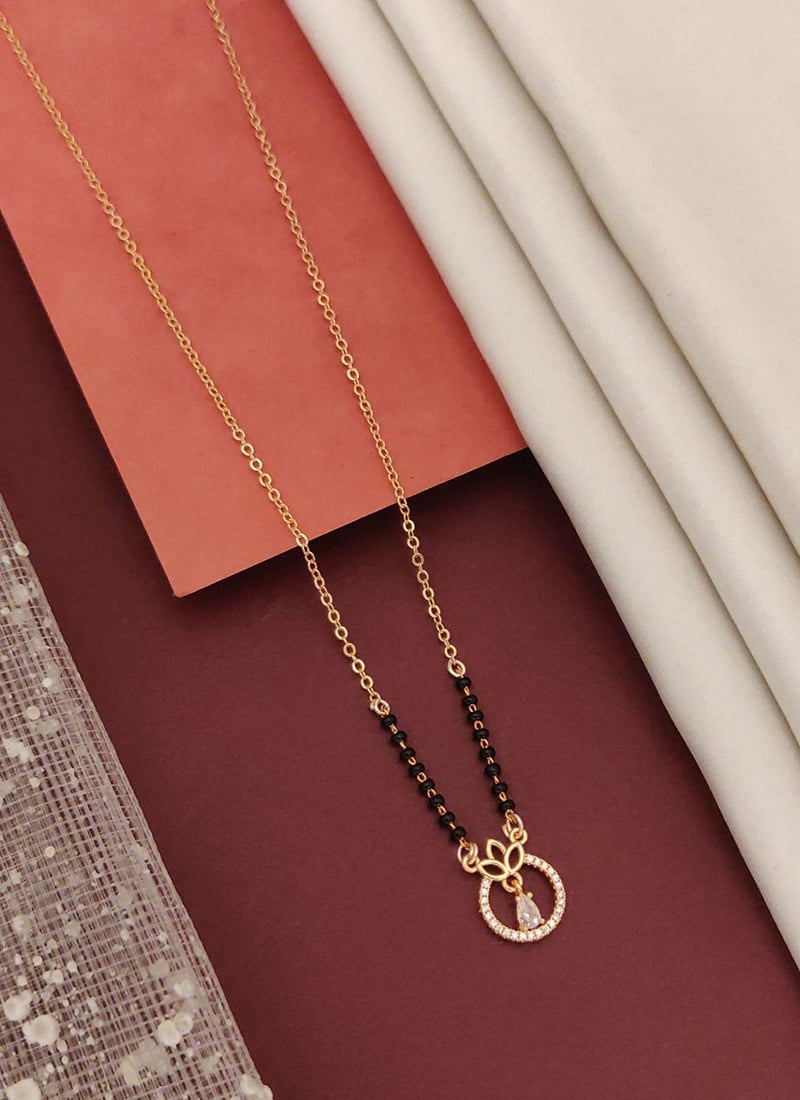 Rose Gold Lotus Drop  Beads And Stones Mangalsutra Festive Wear