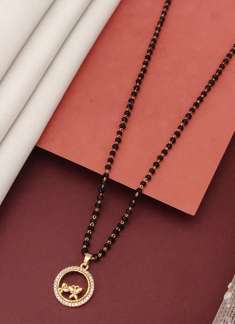 Rose Gold Multicolor Beads And Stone Floral Arc Mangalsutra Festive Wear