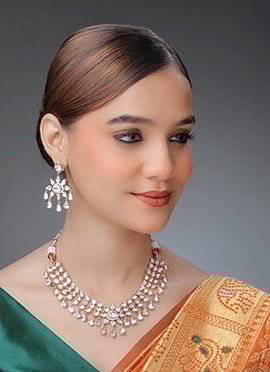 Rose Gold Necklace In Kundan And Stone Work