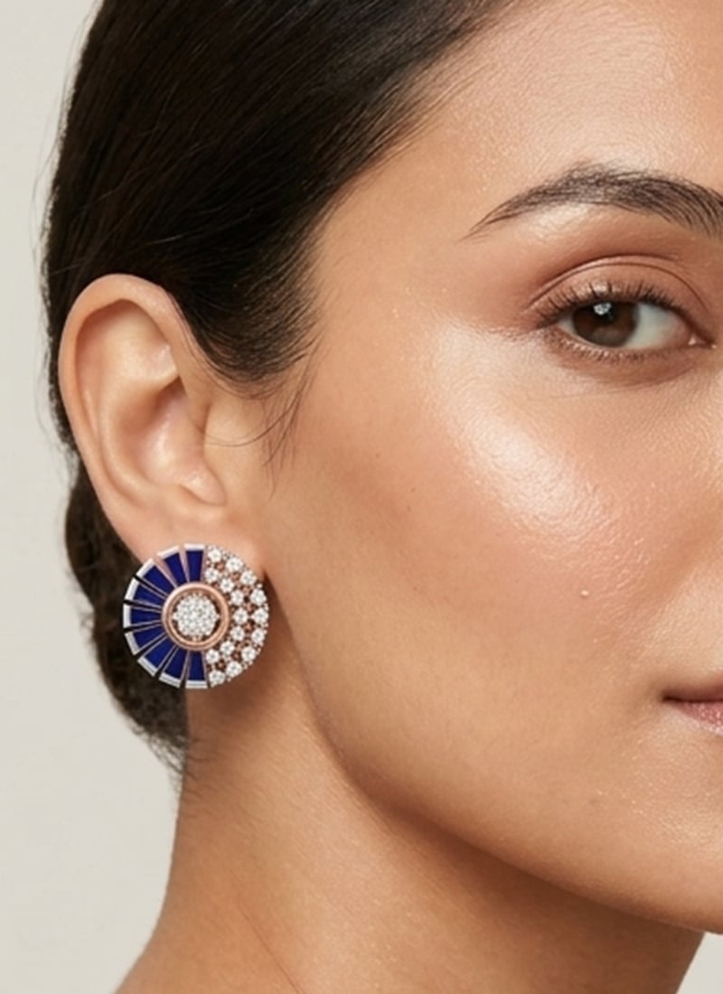 Rose Gold Plated 925 Sterling Silver Stud Earrings With Glittering Moissanite Stones Wedding Wear
