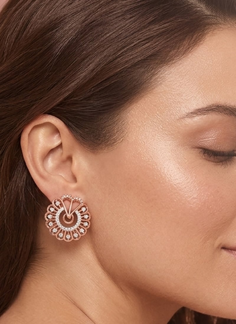 Rose Gold Plated 925 Sterling Silver Stud Earrings With Moissanite Wedding Wear