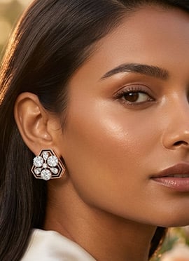 Rose Gold Plated 925 Sterling Silver Stud Earrings With Moissanite Stone Embellishments
