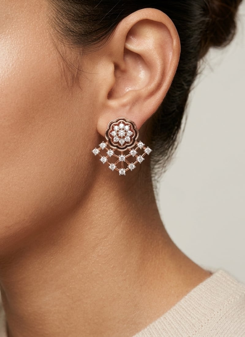 Rose Gold Plated 925 Sterling Silver Stud Earrings With Radiant Moissanite Wedding Wear