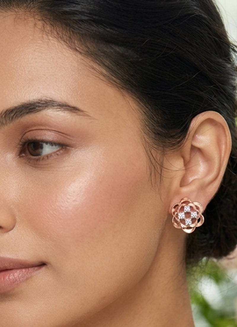Rose Gold Plated Jewelry 925 Sterling Silver Stud Earrings With Moissanite Wedding Wear