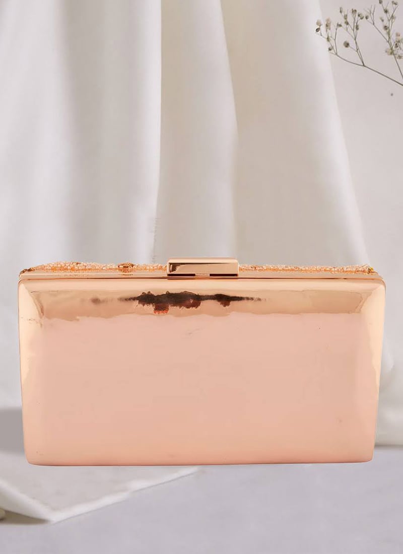 Rose Gold Silk Beads Stone work Party Clutch After Six Wear