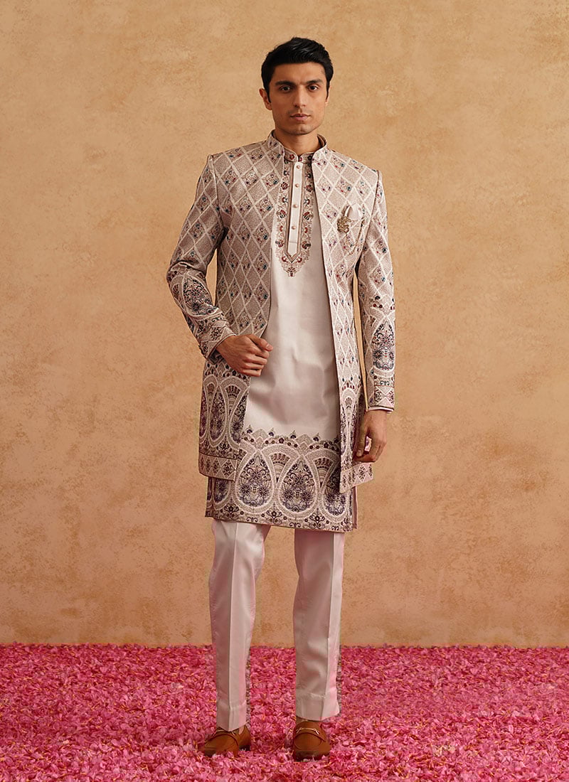 Rose Gold Silk Embroidered Bandi Set Wedding Wear