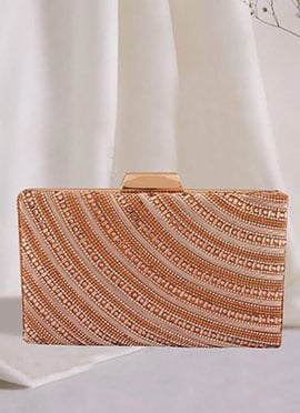 Rose Gold Silk Stone Zardosi Hand Embroidered  Party Clutch