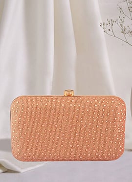 Rose Gold Silk Stonework Party Clutch