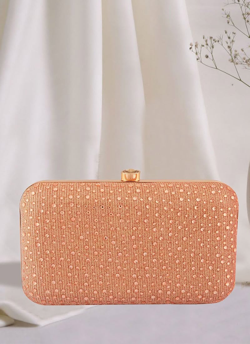 Rose Gold Silk Stonework Party Clutch After Six Wear